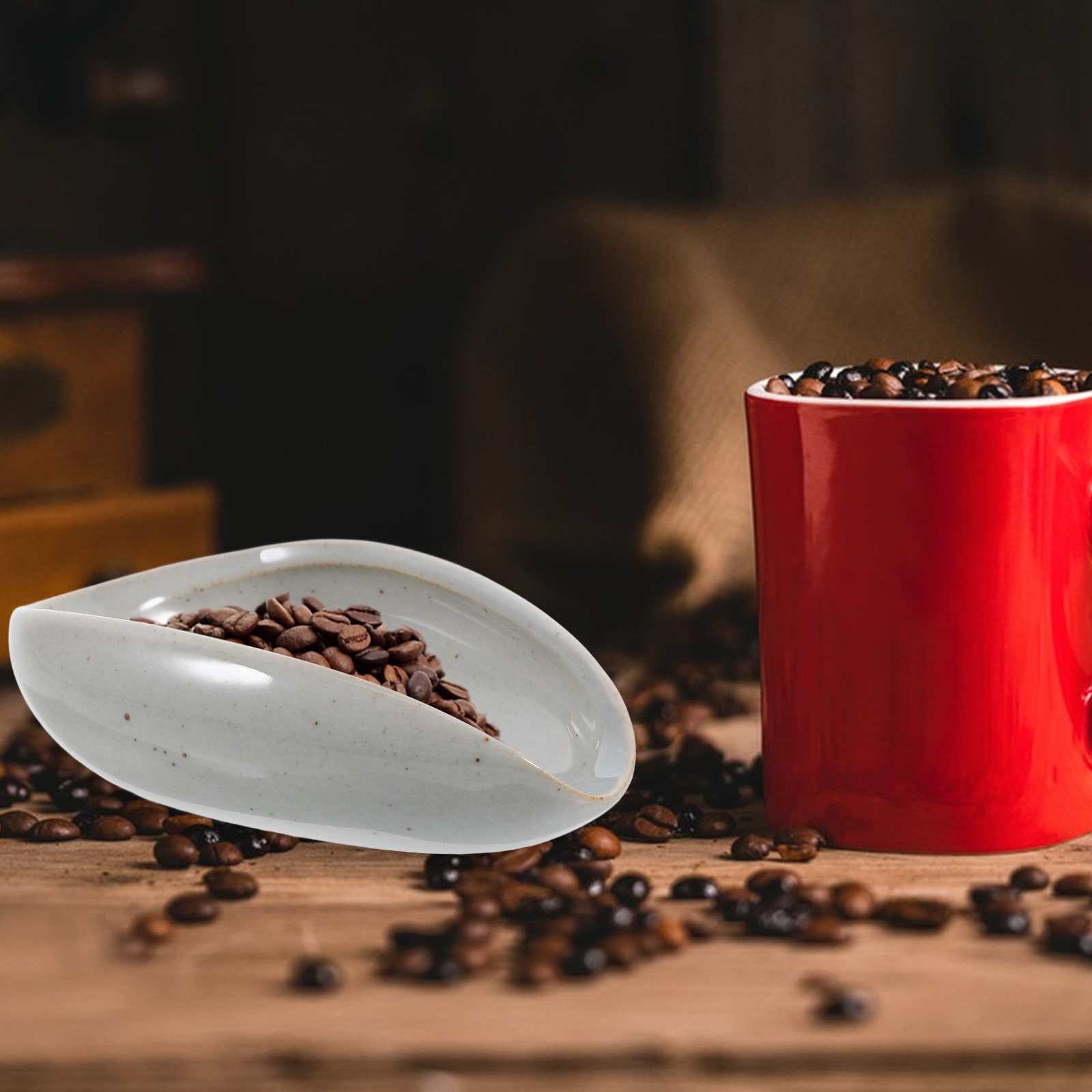Coffee Tea And Bean Leaf - Keramische koffiebonen-doseerbak, multifunctionele weegbeker voor espresso-bonen,
