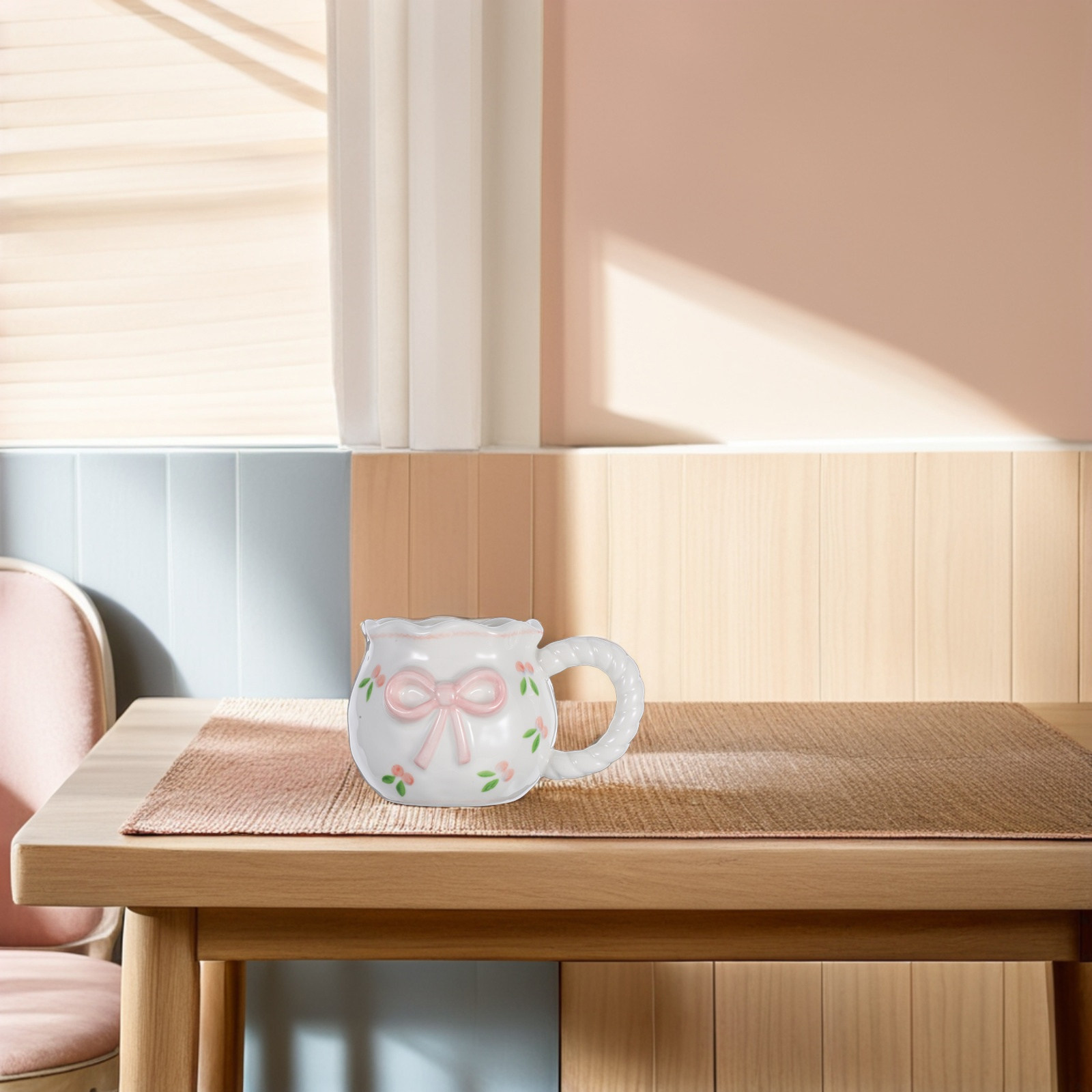 Morning Tea Coffee - Handgemaakte keramische koffiemok met strik, 3D